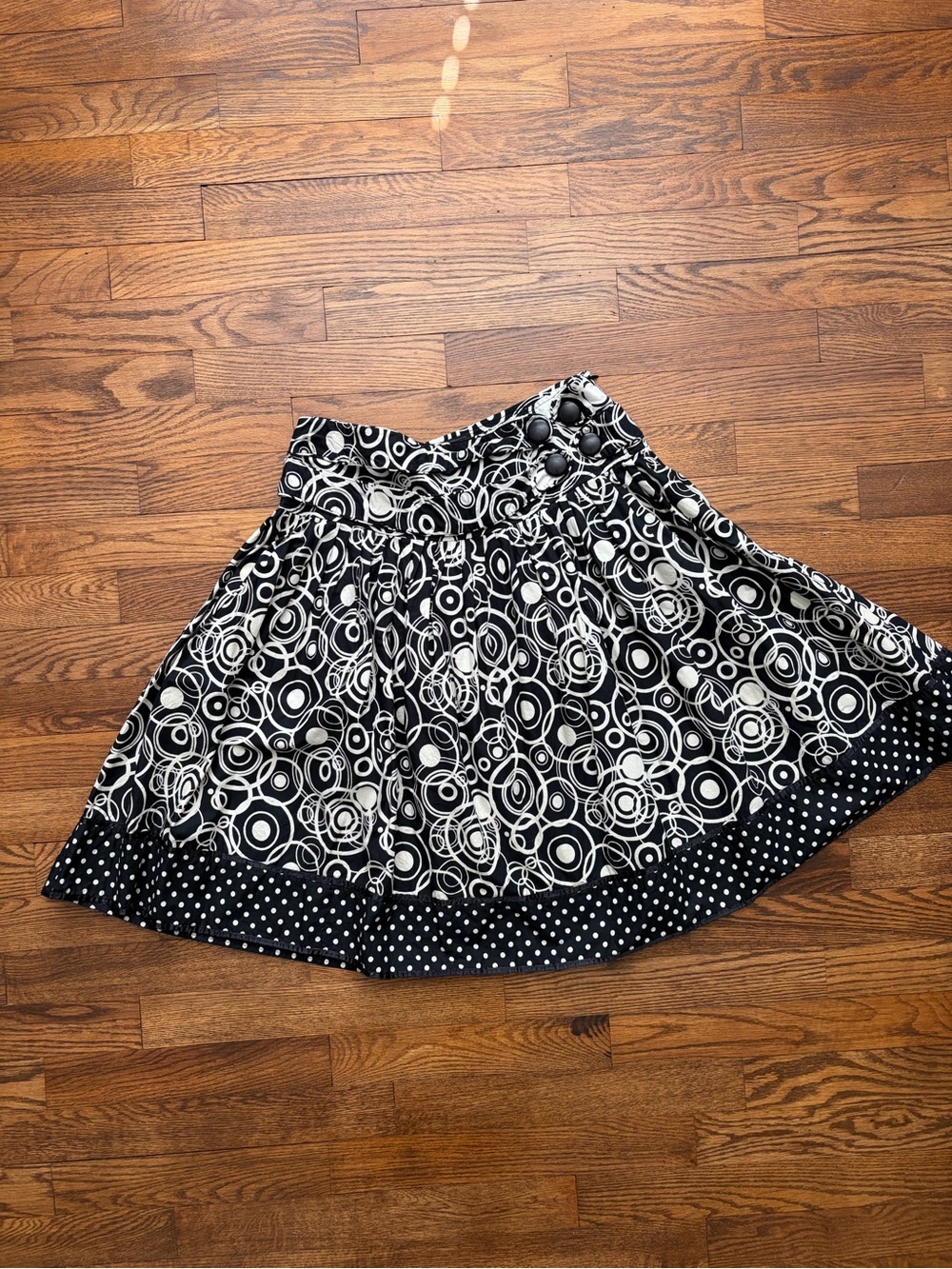 Passport Black White Circle Polka Dot Button Waistband Size Small Cotton Skirt